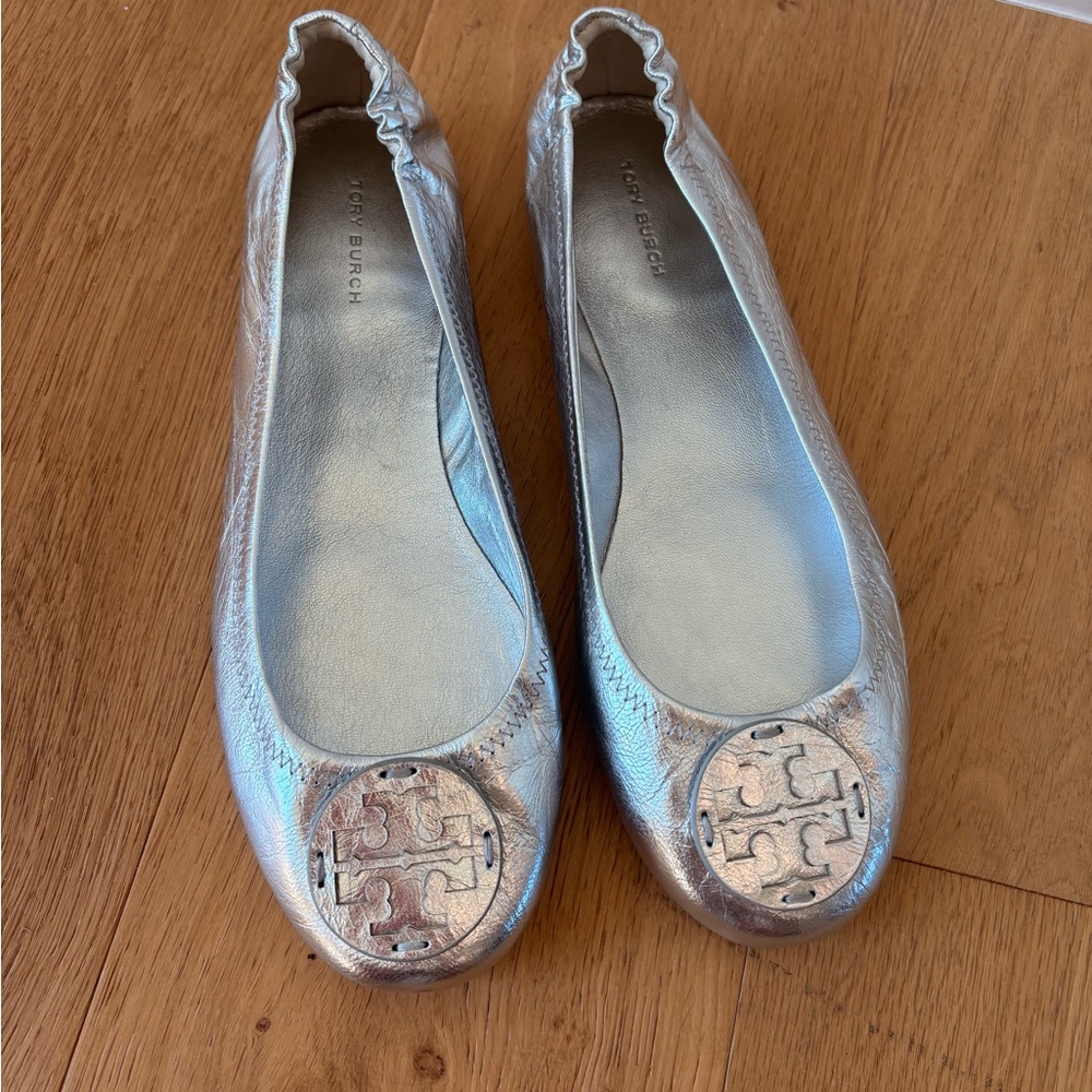 Tory Burch Reva Flat -  Silver 9.5